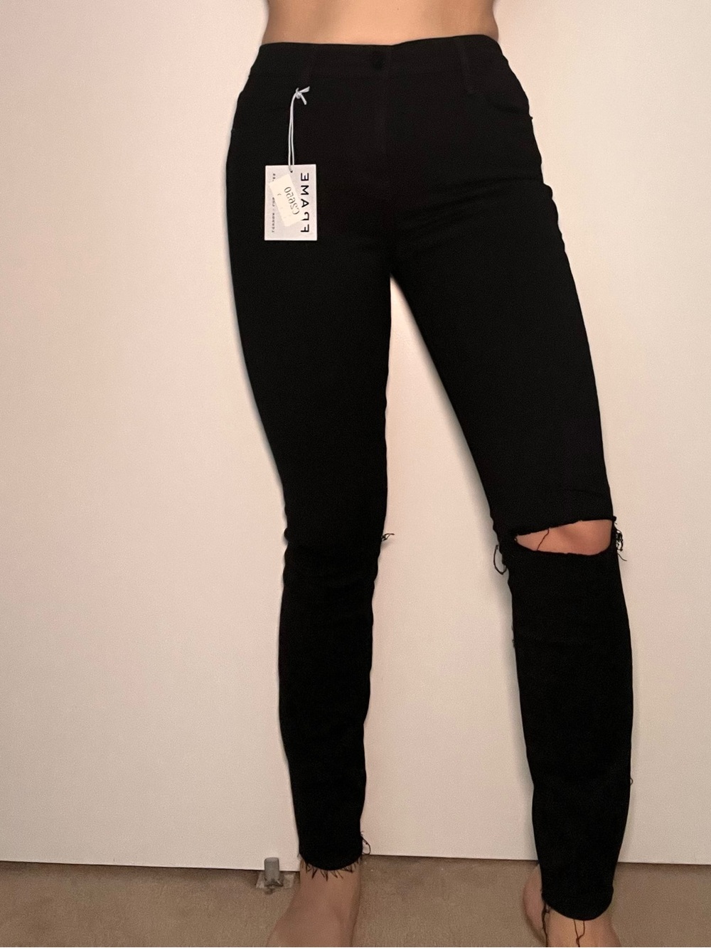 FRAME Le High Skinny Black Ripped Knee Jeans Size 26